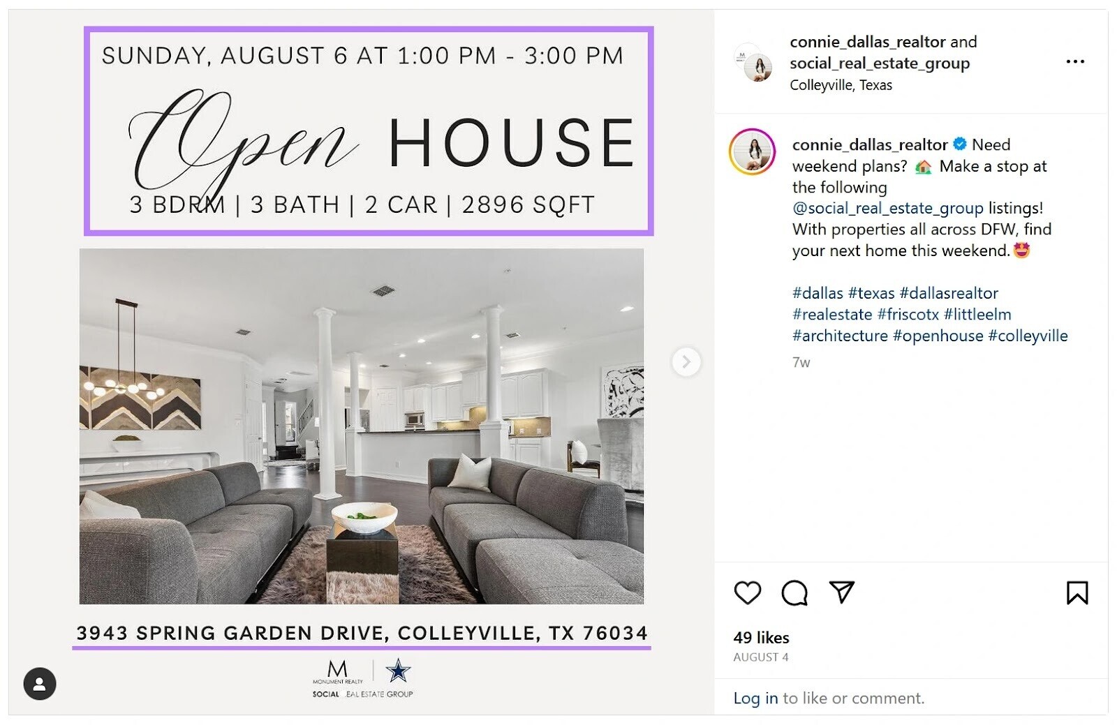 An open house announcement on Instagram